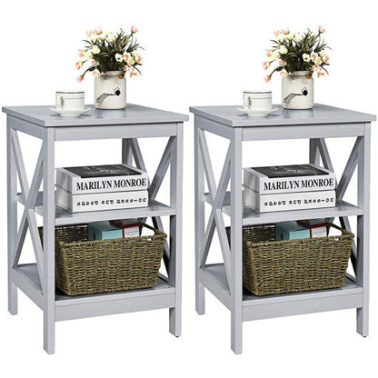 3-Tier X-Design Nightstands with Storage Shelves for Living Room Bedroom-Gray