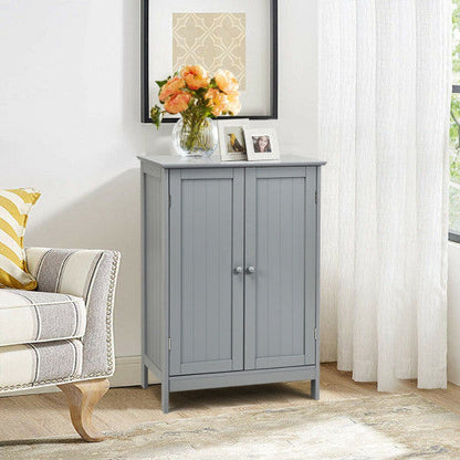 Bathroom Floor Storage Double Door Cupboard Cabinet-Gray