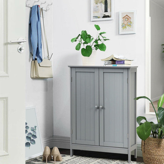 Bathroom Floor Storage Double Door Cupboard Cabinet-Gray