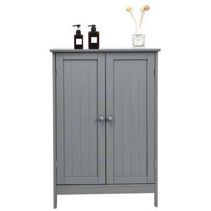 Bathroom Floor Storage Double Door Cupboard Cabinet-Gray