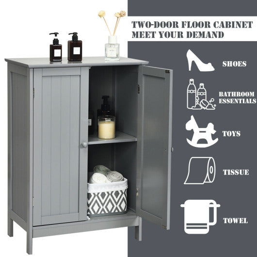 Bathroom Floor Storage Double Door Cupboard Cabinet-Gray