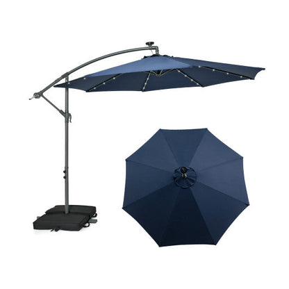 10 Feet Cantilever Umbrella with 32 LED Lights and Solar Panel Batteries-Navy