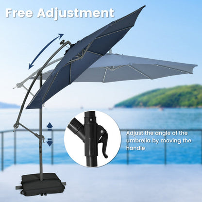 10 Feet Cantilever Umbrella with 32 LED Lights and Solar Panel Batteries-Navy