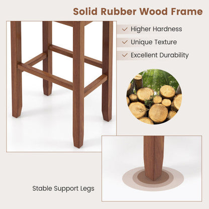 2 Pieces 31 Inch Upholstered Bar Stool Set with Solid Rubber Wood Frame and Footres-Brown