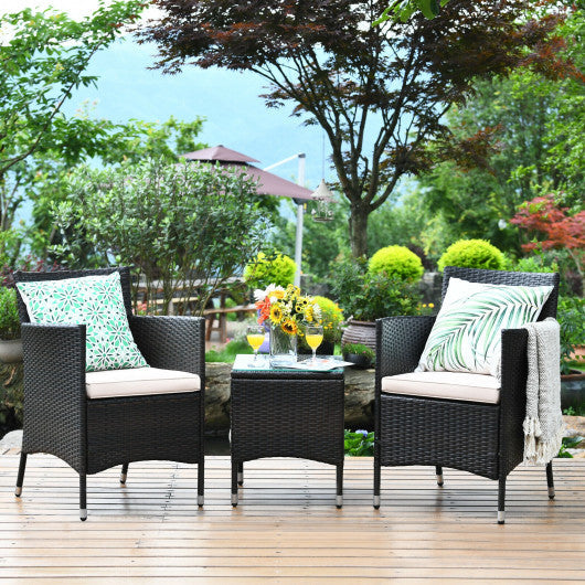 3 Pcs Outdoor Rattan Wicker Furniture Set-Beige