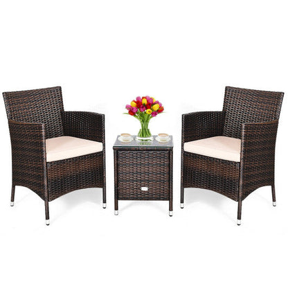 3 Pcs Outdoor Rattan Wicker Furniture Set-Beige