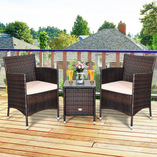 3 Pcs Outdoor Rattan Wicker Furniture Set-Beige