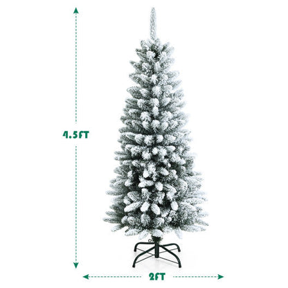 Snow-Flocked Hinged Artificial Christmas Pencil Tree with Mixed Tips-4.5 ft