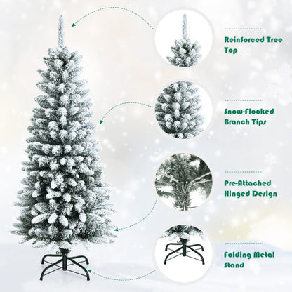 Snow-Flocked Hinged Artificial Christmas Pencil Tree with Mixed Tips-4.5 ft