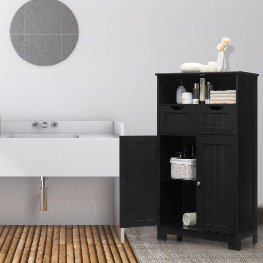 Bathroom Wooden Side Cabinet  with 2 Drawers and 2 Doors-Black