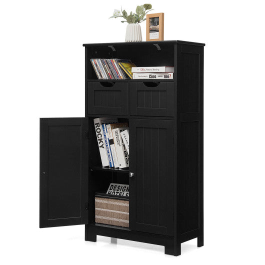 Bathroom Wooden Side Cabinet  with 2 Drawers and 2 Doors-Black