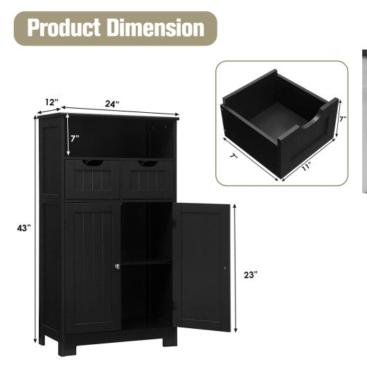 Bathroom Wooden Side Cabinet  with 2 Drawers and 2 Doors-Black