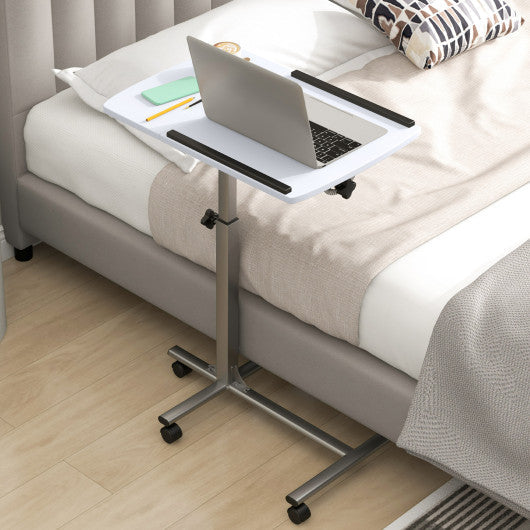 Adjustable Angle Height Rolling Laptop Table-White