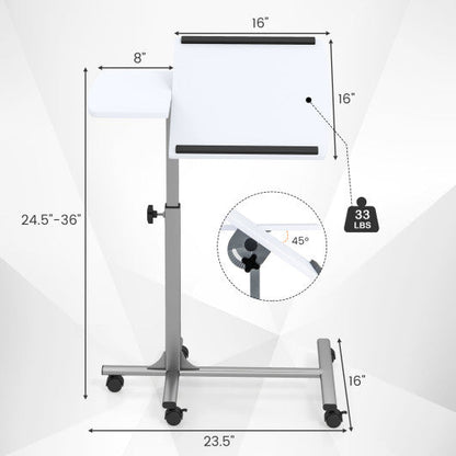 Adjustable Angle Height Rolling Laptop Table-White