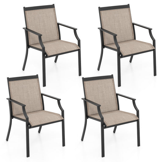 4 Piece Patio Dining Chairs Large Outdoor Chairs with Breathable Seat and Metal Frame-Coffee