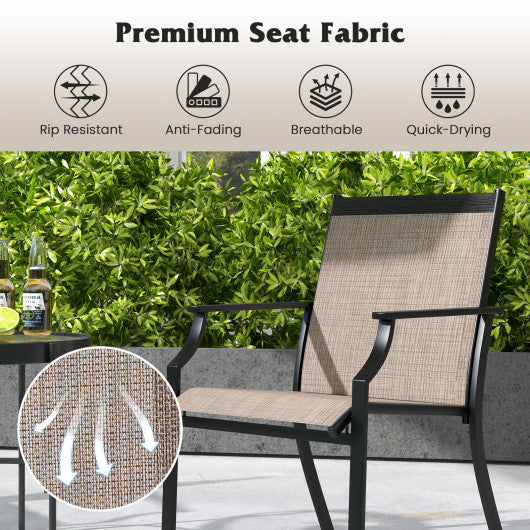 4 Piece Patio Dining Chairs Large Outdoor Chairs with Breathable Seat and Metal Frame-Coffee