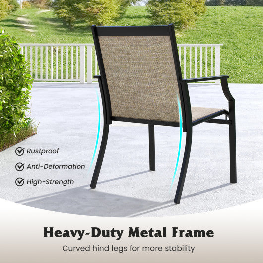 4 Piece Patio Dining Chairs Large Outdoor Chairs with Breathable Seat and Metal Frame-Coffee