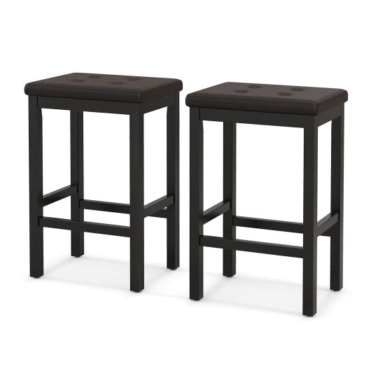 24" Bar Stools with Padded Seat Footrest and Rubber Wood Frame-Brown