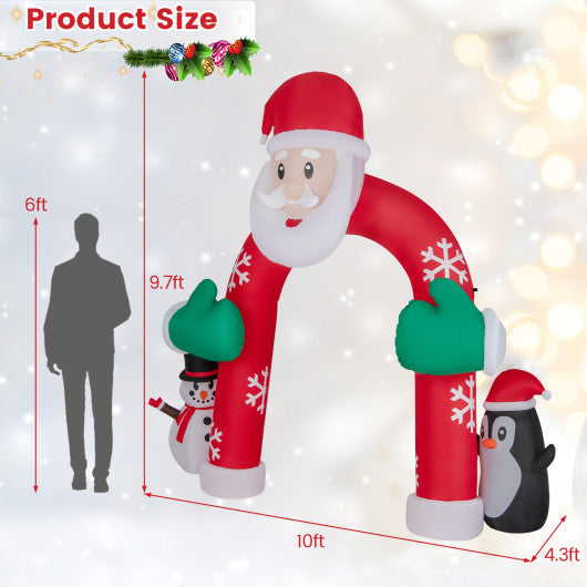 10 Feet Lighted Christmas Inflatable Archway with Snowman and Penguin