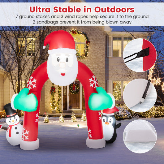 10 Feet Lighted Christmas Inflatable Archway with Snowman and Penguin