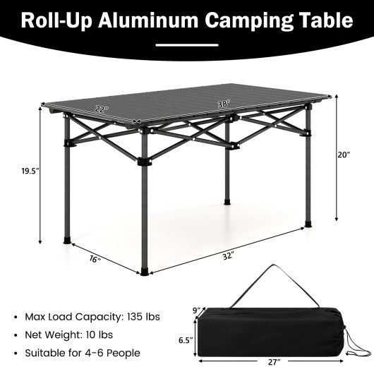 Aluminum Camping Table for 4-6 People with Carry Bag-Black