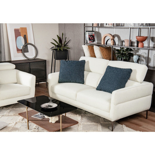 72.5 Inch Modern Fabric Loveseat Sofa Couch with Adjustable Headrest-White