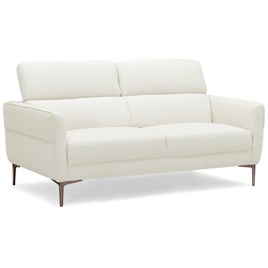 72.5 Inch Modern Fabric Loveseat Sofa Couch with Adjustable Headrest-White