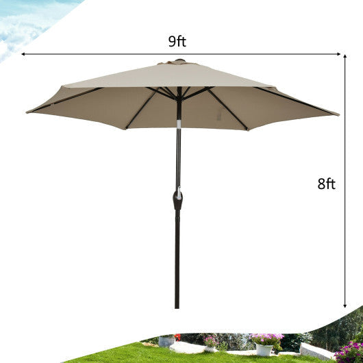 9 ft Outdoor Market Patio Table Umbrella Push Button Tilt Crank Lift-Tan