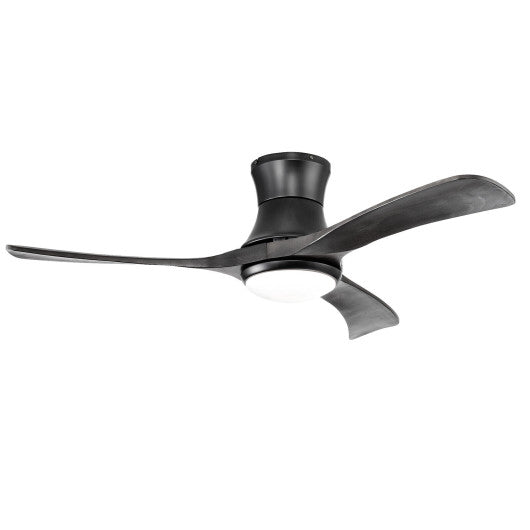 52 Inch Flush Mount Ceiling Fan with LED Light-Black