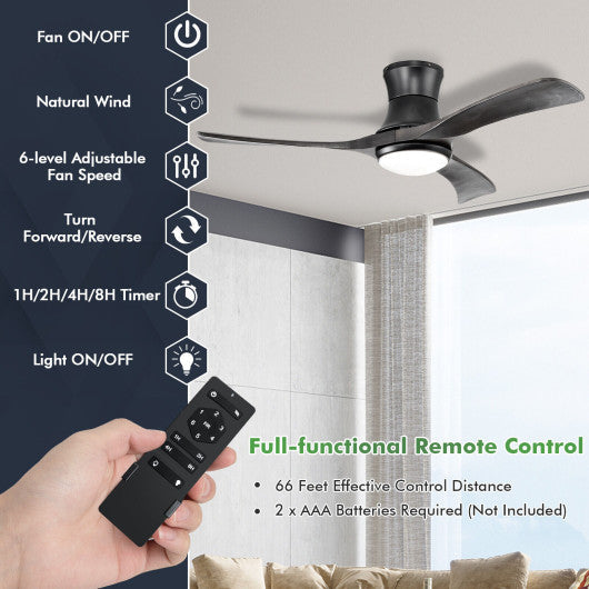 52 Inch Flush Mount Ceiling Fan with LED Light-Black