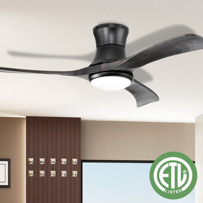 52 Inch Flush Mount Ceiling Fan with LED Light-Black