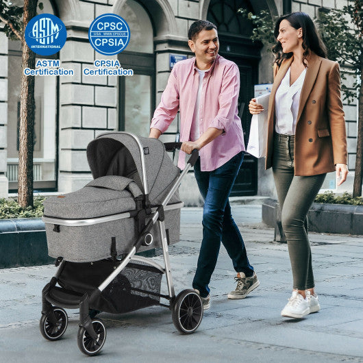 2-in-1 Convertible Baby Stroller with Reversible Seat-Gray