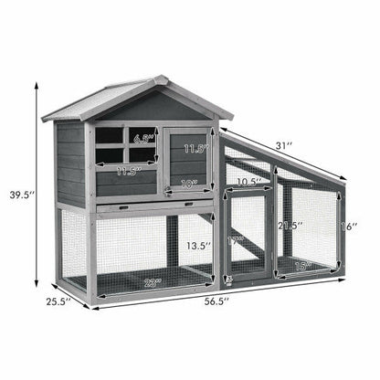 56.5 Inch Length Wooden Rabbit Hutch with Pull out Tray and Ramp