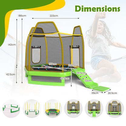 7 Feet Trampoline with Ladder and Slide for Indoor and Outdoor-Green