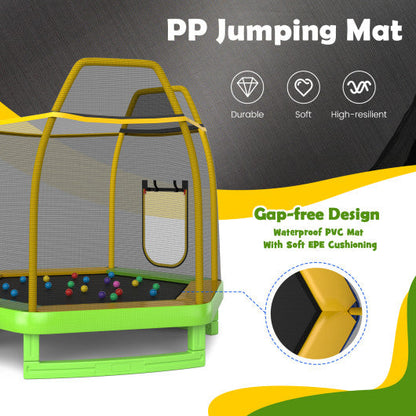 7 Feet Trampoline with Ladder and Slide for Indoor and Outdoor-Green