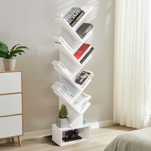 10-tier Tree Bookshelf with Drawer Free-standing Storage Bookcase