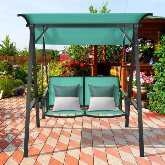 2 Person Patio Swing with Weather Resistant Glider and Adjustable Canopy-Green