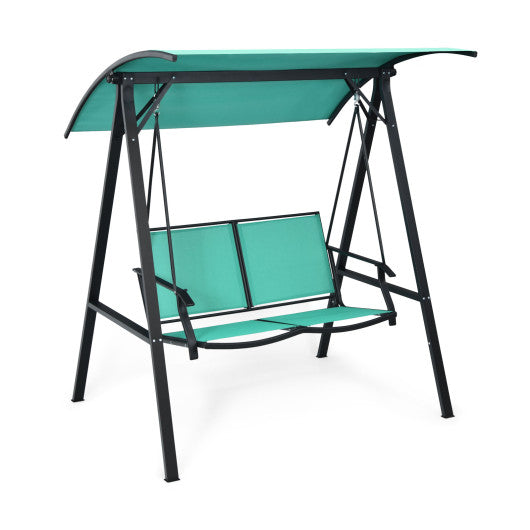 2 Person Patio Swing with Weather Resistant Glider and Adjustable Canopy-Green