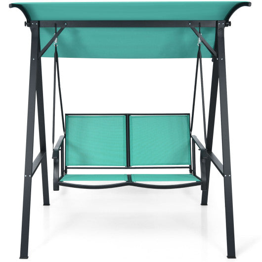 2 Person Patio Swing with Weather Resistant Glider and Adjustable Canopy-Green