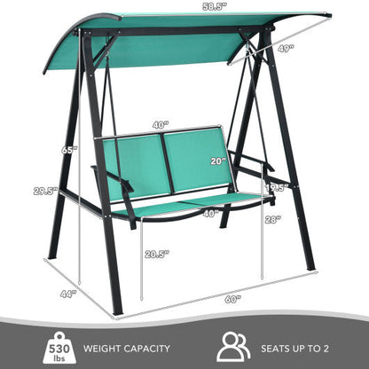 2 Person Patio Swing with Weather Resistant Glider and Adjustable Canopy-Green