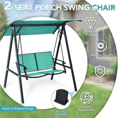 2 Person Patio Swing with Weather Resistant Glider and Adjustable Canopy-Green