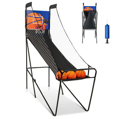 Foldable Single Shot Basketball Arcade Game with Electronic Scorer and Basketballs