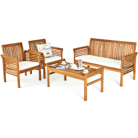 4 Pieces Outdoor Acacia Wood Sofa Furniture Set