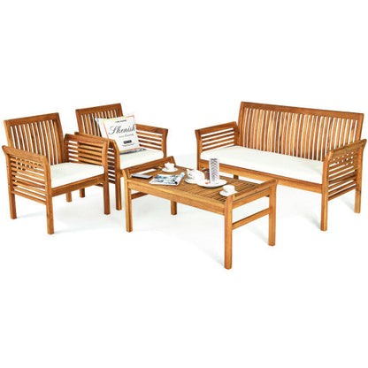 4 Pieces Outdoor Acacia Wood Sofa Furniture Set