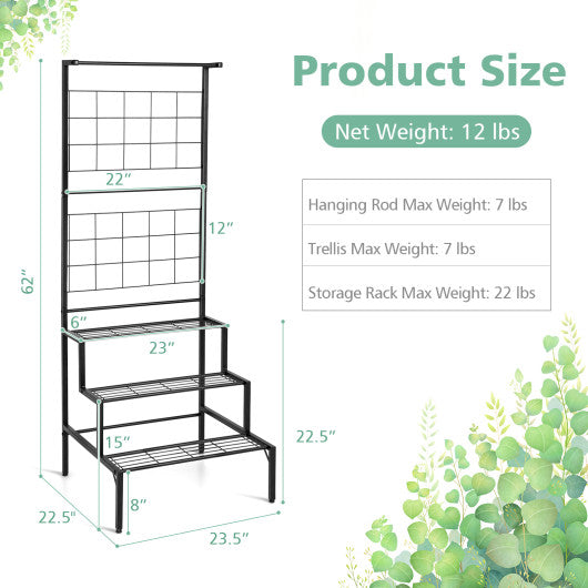 3-Tier Hanging Plant Stand with Grid Panel Display Shelf