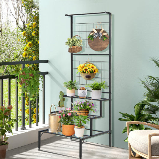 3-Tier Hanging Plant Stand with Grid Panel Display Shelf