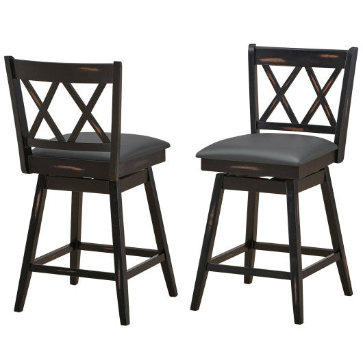 2 Pieces 24 Inch Swivel Counter Height Barstool Set with Rubber Wood Legs-Black