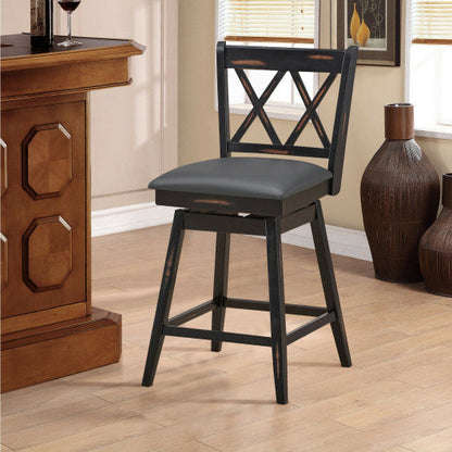 2 Pieces 24 Inch Swivel Counter Height Barstool Set with Rubber Wood Legs-Black