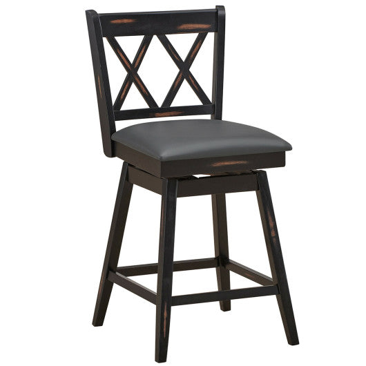 2 Pieces 24 Inch Swivel Counter Height Barstool Set with Rubber Wood Legs-Black