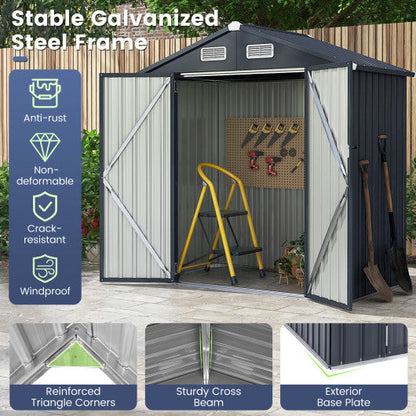 6 x 4/10 x 8 Feet Outdoor Galvanized Steel Storage Shed without Floor Base-6 x 4 ft